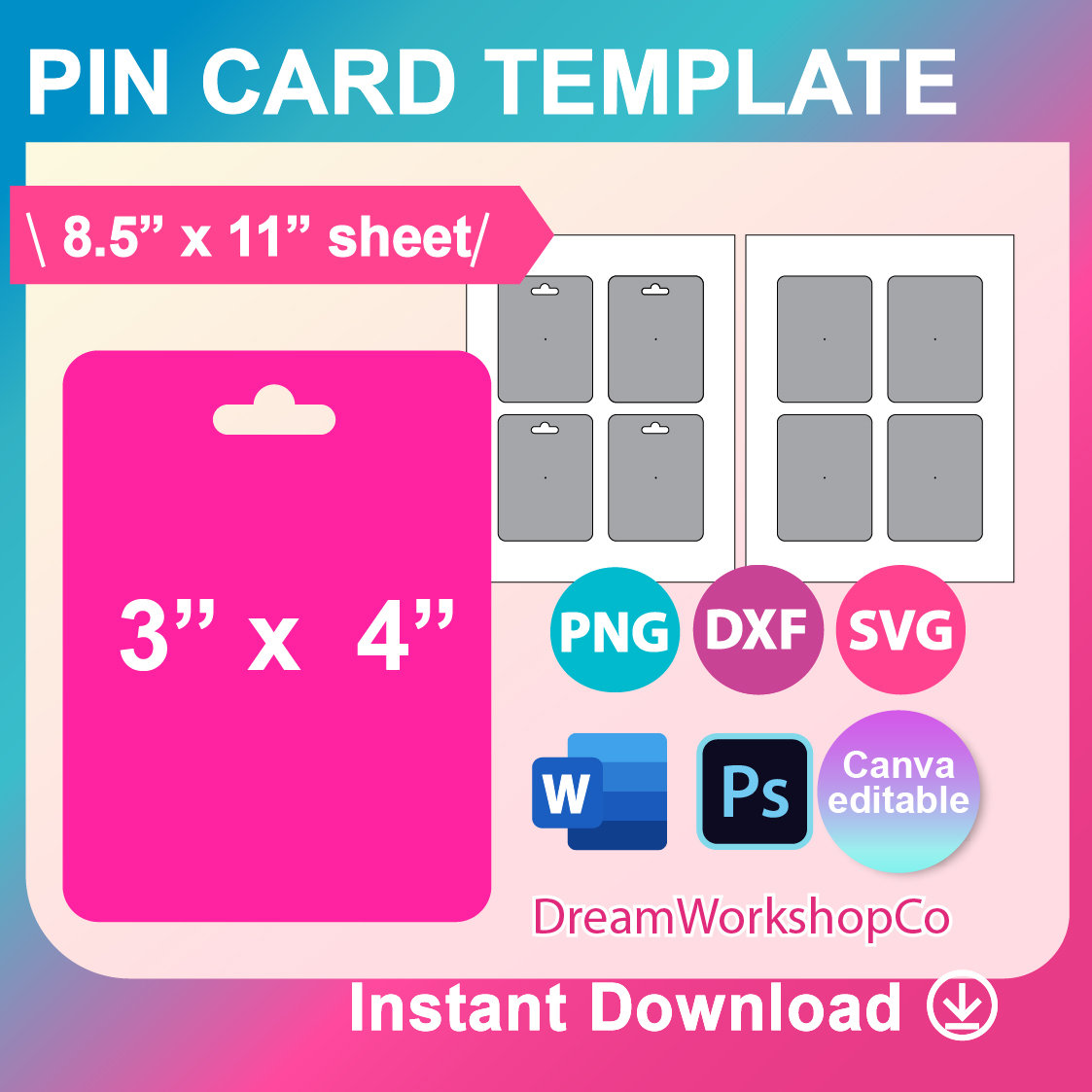 Enamel Pin Display Card Template, Keychain Display Card Template, SVG ...