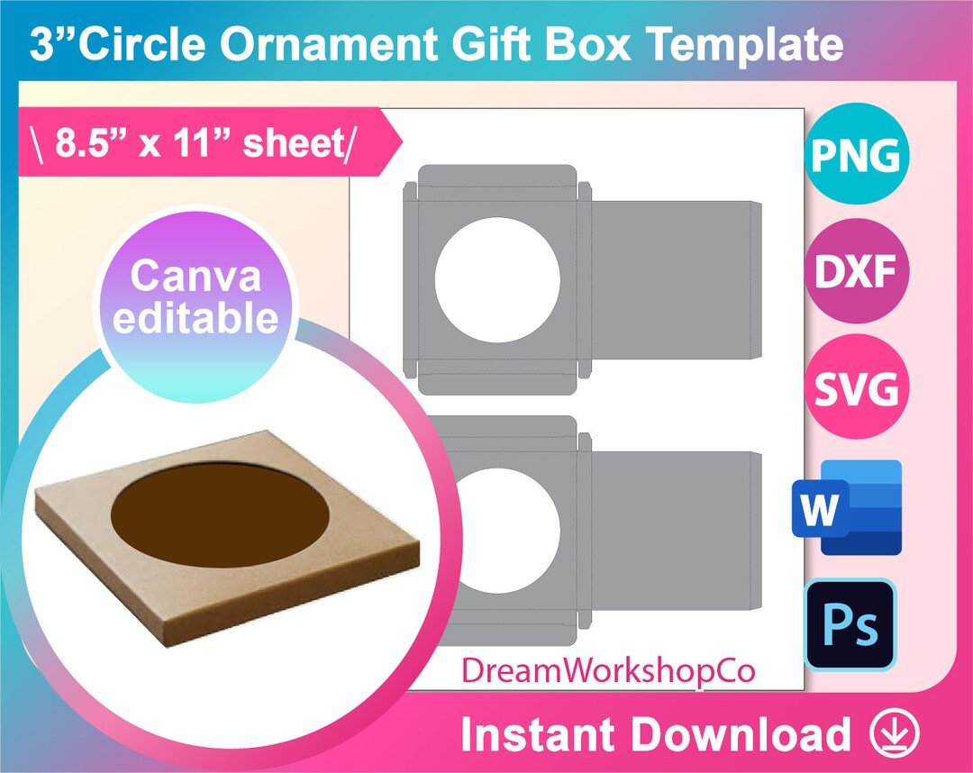 3 Round Ornament Box Template, Ornament Gift Box Template, Ceramic Ornament Box Template SVG ...