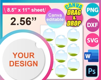 Car Cup Coaster Template,  Car Coaster template SVG, Canva, DXF, Ms Word Docx, Png, Psd, Sublimation 8.5"x11" sheet, Printable