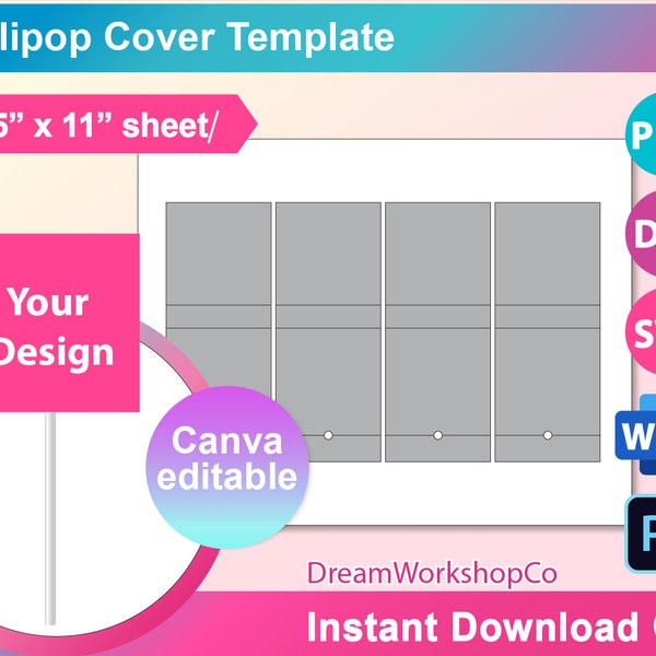 Modèle de couverture Lollipop, SVG, DXF, Canva, Ms Word docx, Png, Psd, feuille 8.5 « x11 », Imprimable, Téléchargement instantané