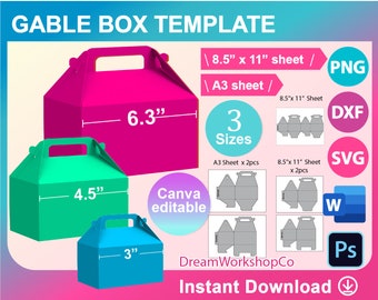 SALE!! Bundle Gable Box Template, Bundle Gable SVG, Canva, DXF, Ms Word Docx, Png, Psd, 8.5"x11" sheet, Printable