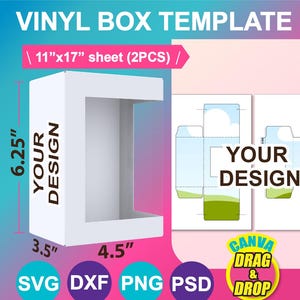 Vinyl Box Template, Doll Box, SVG, DXF, Canva, Ms Word docx, Png, Psd, 11&quot; x 17&quot; sheet, Printable, Instant Download