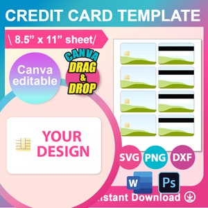 Cadeaukaartsjabloon, creditcardsjabloon, SVG, DXF, Canva, Ms Word docx, png, psd, vel 8,5 x 11 inch, afdrukbaar, direct downloaden