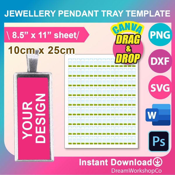 Jewellery pendant tray Template, Canva, SVG, DXF, Ms Word docx, Png, Psd, 8.5"x11" sheet, Printable, Instant Download
