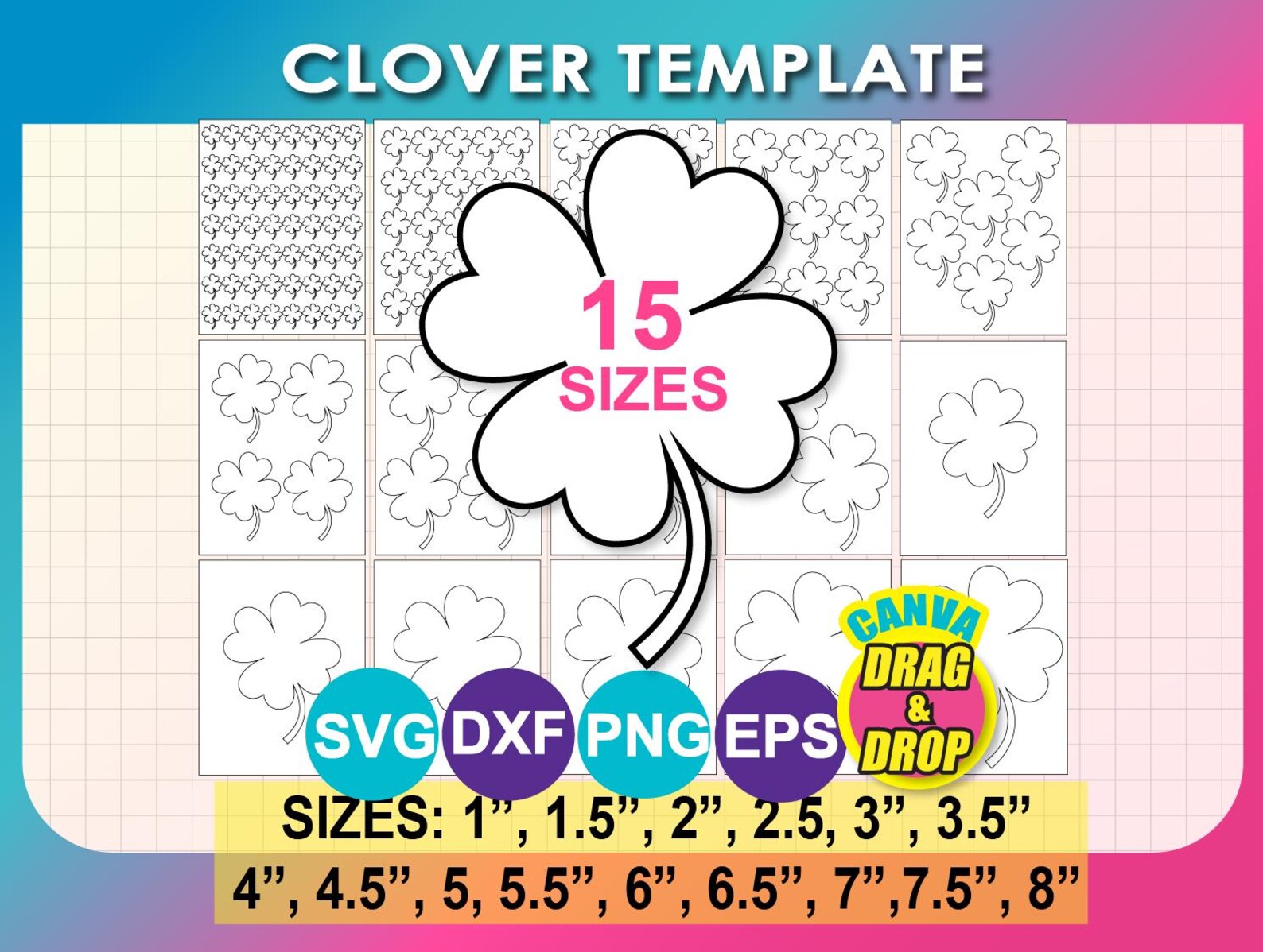 15 Sizes, Four Leaf Clover Printable Templates, St. Patrick's Day ...