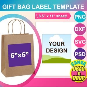 Gift Bag Label, Gift Bag Label Template. SVG, Canva, DXF, Ms Word Docx, Png, PSD, 8.5&quot;x11&quot; sheet, Printable