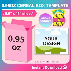 Cereal Box Template, Cereal Packaging Template, Canva, Ms word, PSD, PNG, SVG, Dxf, 8.5 x 11 sheet