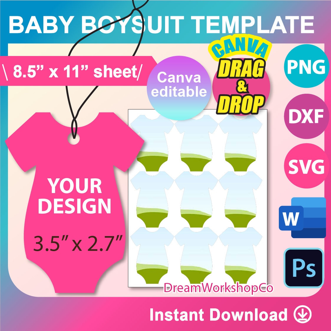 Baby Gift Tag, Baby Shower gift tags, Baby Bodysuit Template, baby shower gift tag, Canva, Ms word, PSD, PNG, SVG, Dxf
