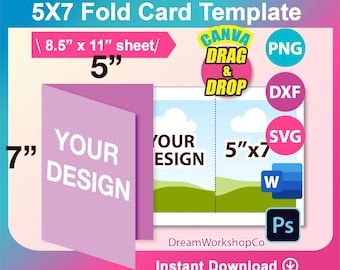 5"x7" Invitation Card template, postcard, SVG, DXF, Ms Word docx, Png, Psd, 8.5"x11" sheet, Canva, Printable, Instant Download