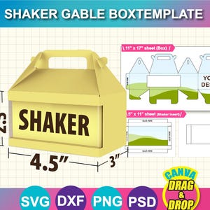 Sjabloon Shaker Gable-doos, doos met handvat sjabloon, geschenkdoos SVG, canva, DXF, Ms Word Docx, png, psd, afdrukbaar