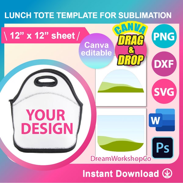 Lunch Bag Template, Sublimation Template, Canva, SVG, DXF, Ms Word Docx, Png, Psd, 12x12 Sheet, Printable