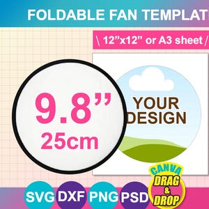 Foldable Fan Template: Sublimation Design, Canva, SVG DXF, Png, Psd, 8.5"x11" sheet