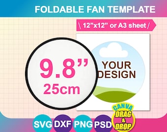 Foldable Fan Template: Sublimation Design, Canva, SVG DXF, Png, Psd, 8.5"x11" sheet