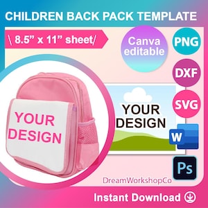 Kinder Lunch Pack Vorlage, Kinder Rucksack Vorlage, Lunchbag Sublimationsvorlage, SVG, DXF, Ms Word Docx, Png, Psd, Letter Größe Blatt
