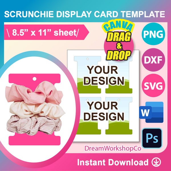 Scrunchie Display Card Template SVG, Canva, DXF, Ms Word Docx, Png, Psd, Sublimation 8.5"x11" sheet