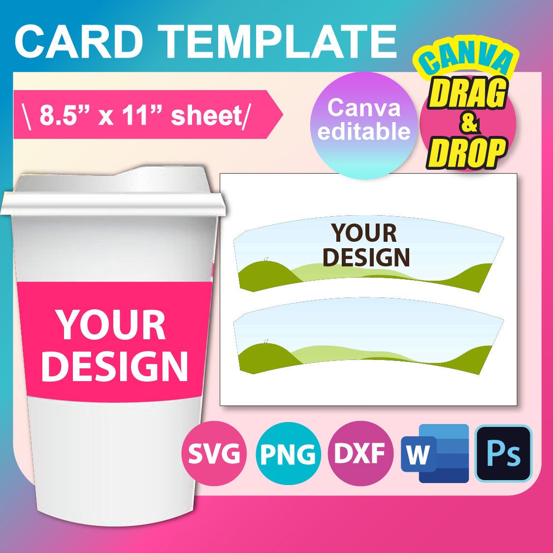 Paper Cup Sleeve Template, Coffee Cup Sleeve Template, Canva, SVG