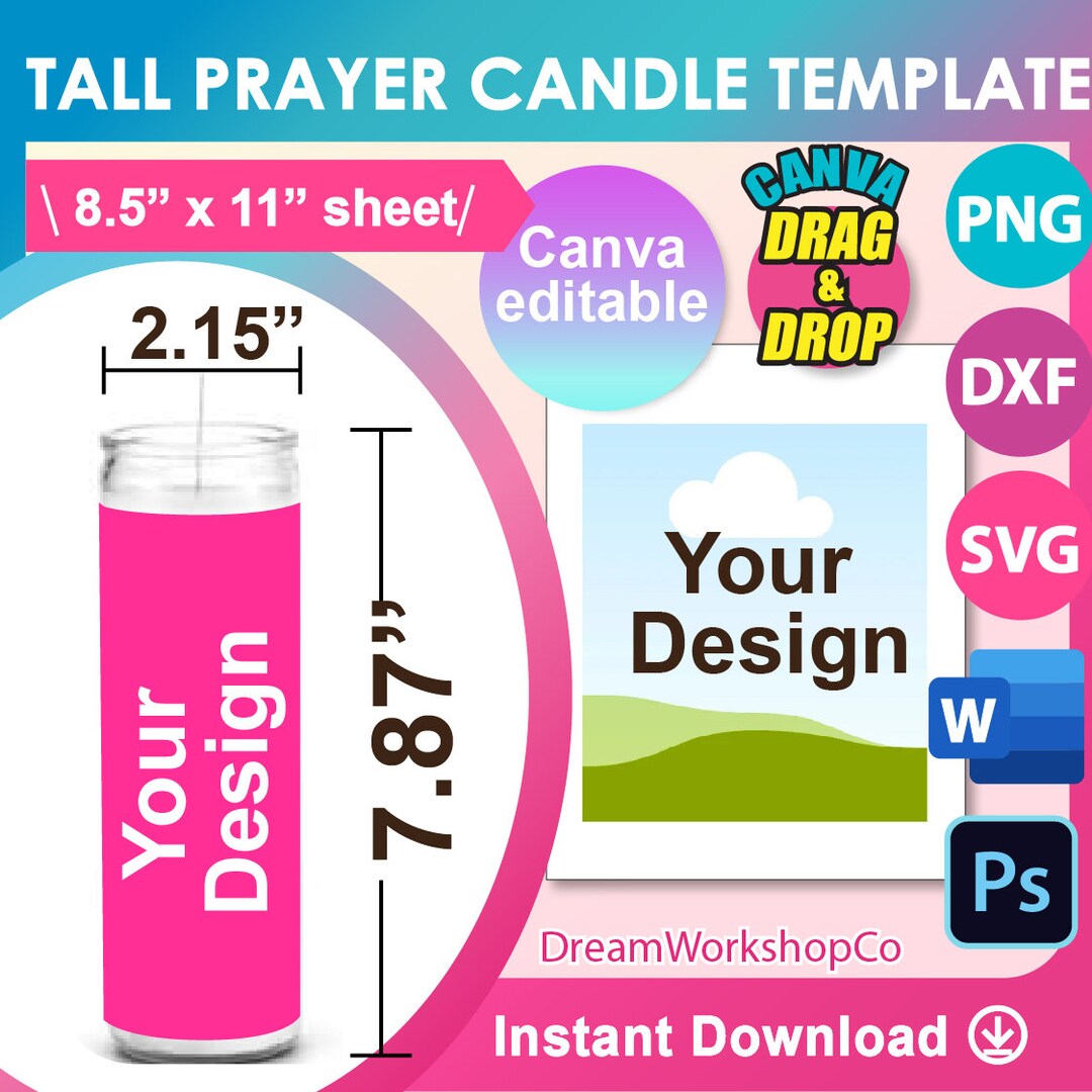 Tall Prayer Candle Template, Sublimation Design (digital Download) Etsy