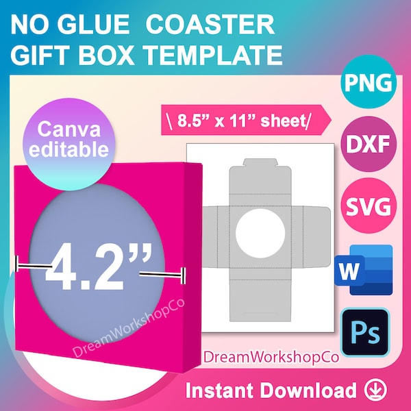 Cup Coaster Box Template, Cut Files, Cup Coaster Box Template SVG, Canva, DXF, Ms Word Docx, Png, Psd, 8.5"x11" sheet, Printable