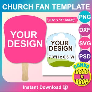 Church fan, Paddle Fan Template, Canva, PSD, SVG, DXF, Ms Word Docx, Png, 8.5&quot;x11&quot; sheet, Printable, Instant Download