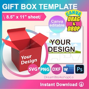 Modèle de boîte cube, modèle de boîte carrée, boîte de faveur de mariage, boîte à gâteau, modèle de boîte-cadeau, boîte de bonbons, toile, Mme Word, PSD, PNG, SVG, Dxf