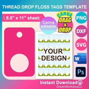 Tag filo interdentale_Modello ovale, Canva, SVG, DXF, Ms Word Docx, Png, Psd, foglio 8,5x11