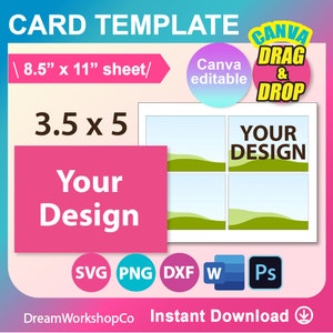 3,5 "x 5" Einladungskarte, Postkarte, SVG, DXF, Canva, Ms Word docx, Png, Psd, 8,5 "x 11" Blatt, bedruckbar, Instant Download