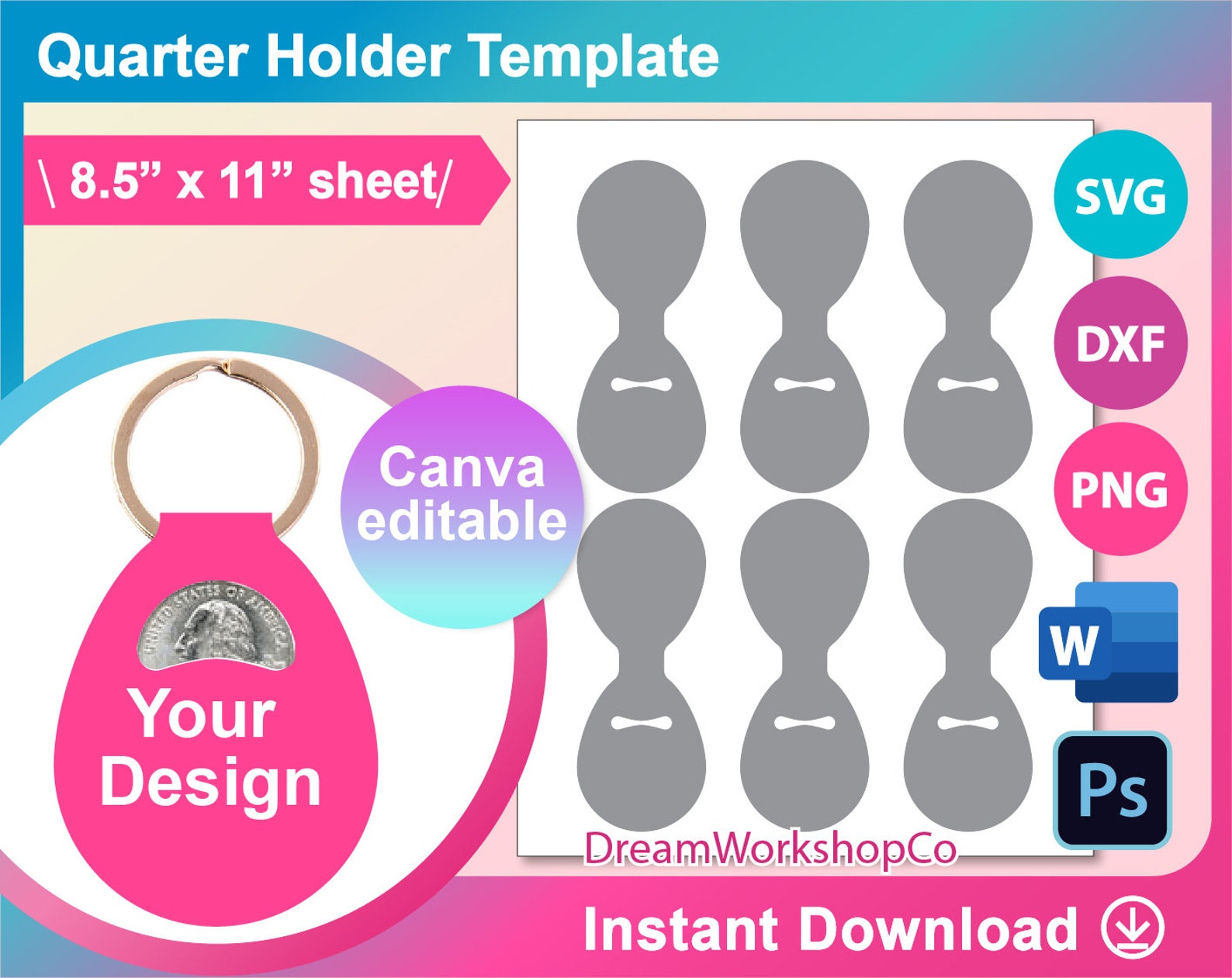 Coin Holder Quarter Holder Template SVG DXF Ms Word Png Etsy