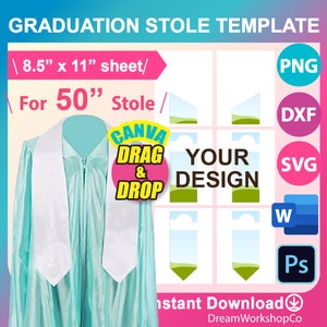 50&quot; Kid Stole Template, Graduation Stole Template, Stole Template Canva, SVG PSD, Ms Word, DXF, Ms Word, Png, 8.5 x 11 sheet Printable