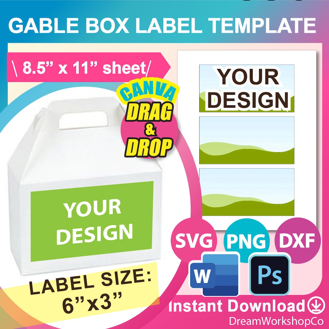 6 X 3 Gable Box Label Template, SVG, DXF, Canva, Ms Word Docx, Png, Psd ...