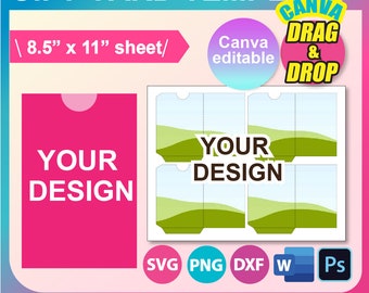 Gift Card Holder Template, Gift Card Envelope Template, SVG, Canva, DXF, Ms Word docx, Png, Psd, 8.5&quot;x11&quot; sheet, Printable, Instant Download