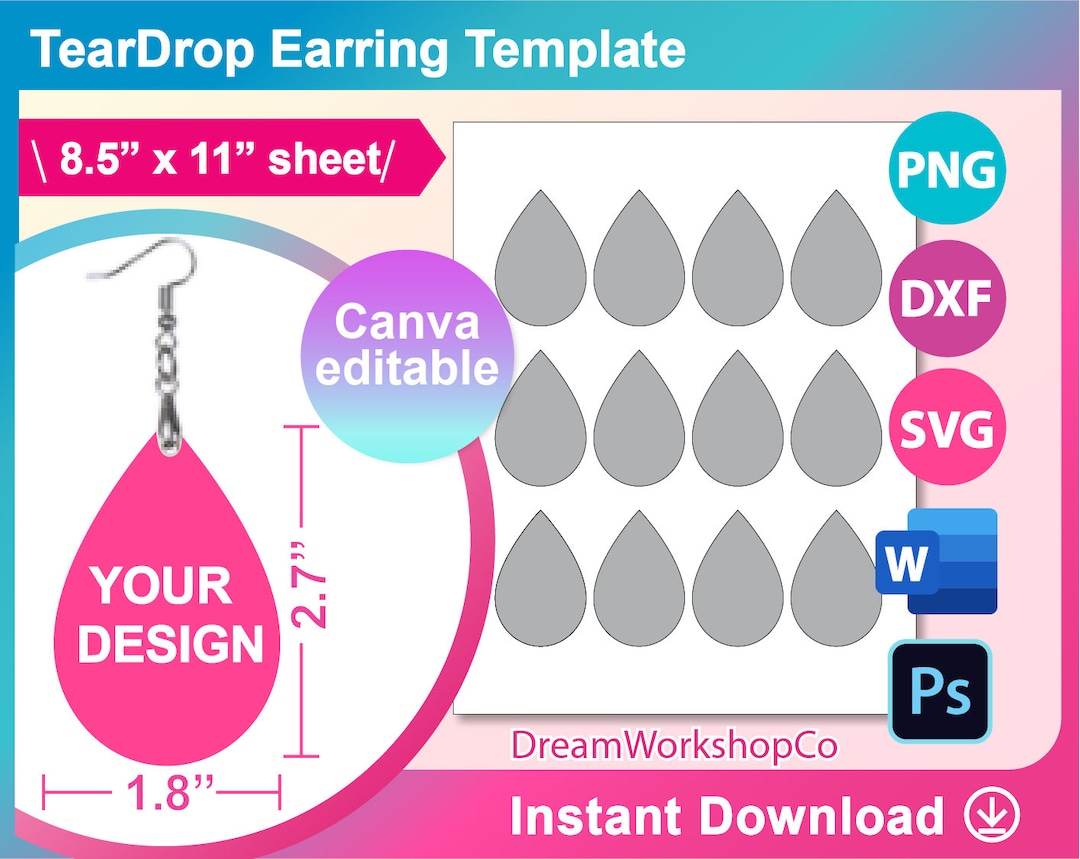 Teardrop Earring Sublimation, Teardrop Shape Earring Sublimation