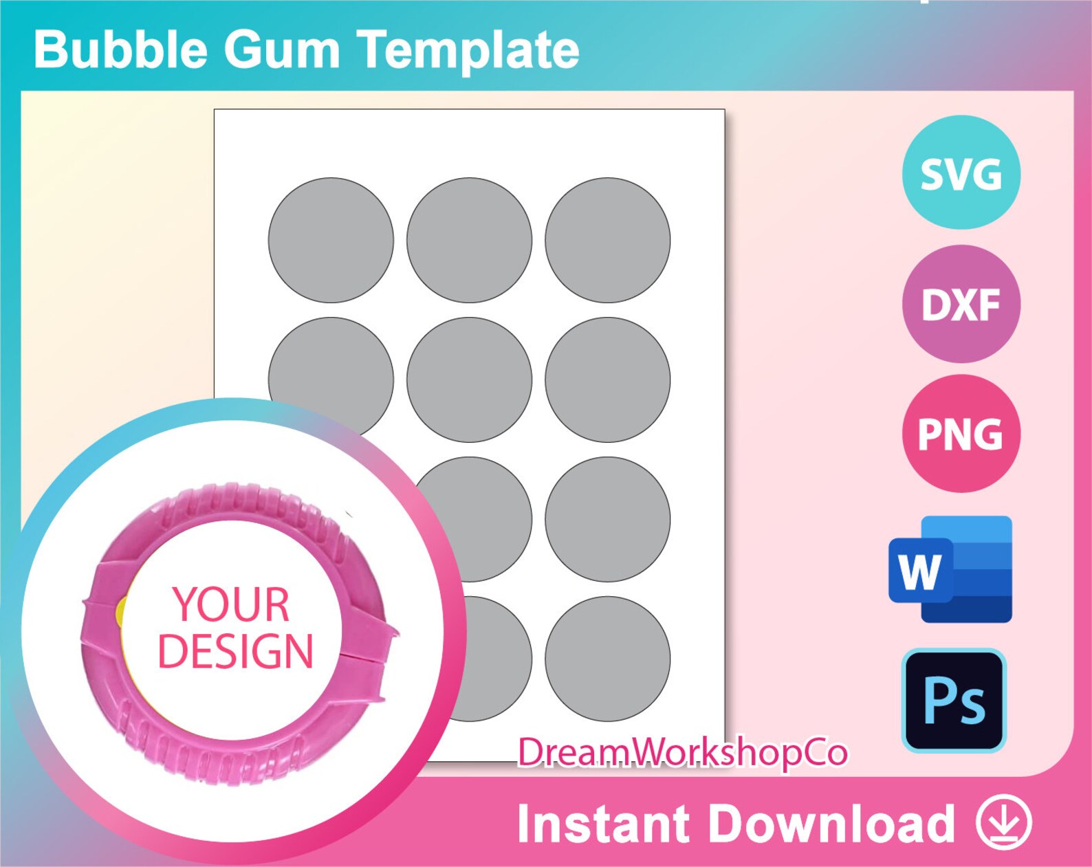 2oz Bubble Gum Tape Template Bubble Gum Label Template SVG | Etsy