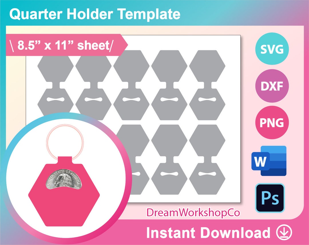 Hexagon Coin Holder, Quarter Holder Template, SVG, DXF, Ms Word, Png