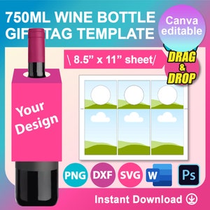 Wine Tag Template, SVG, Canva, DXF, Ms Word Docx, Png, Psd, 8.5"x11" sheet, Printable