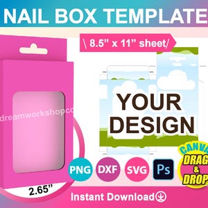 Nagel Display Box, Nagel Box Vorlage, SVG, DXF, Canva, Ms Word Docx, Png, PSD, 8,5 "x 11" Blatt, bedruckbar