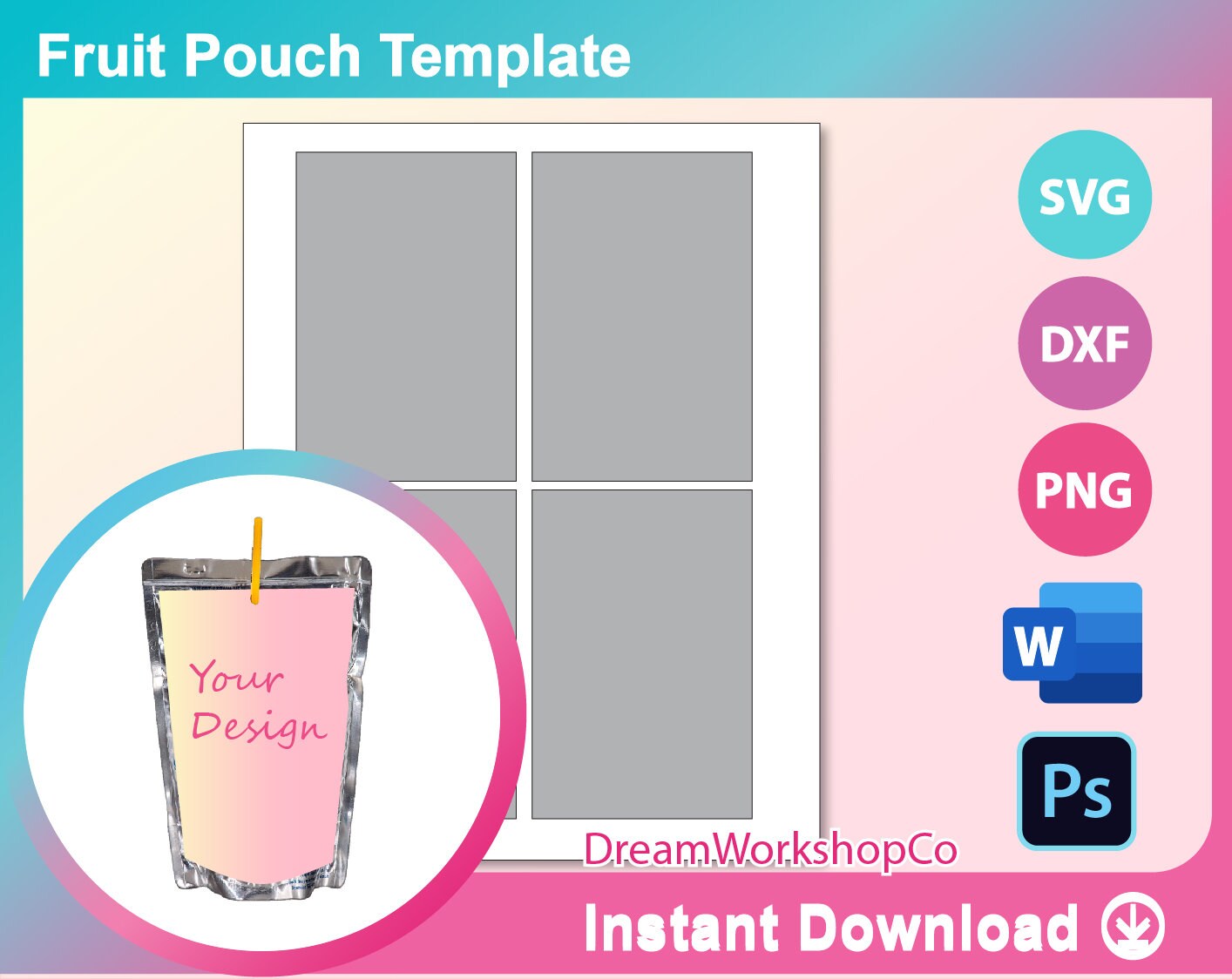 Juice Bag Pouch Label Template SVG DXF Ms Word Docx Png Etsy