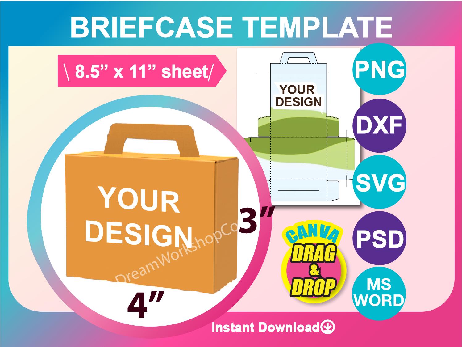 Brief Case Box Template, Box Template, SVG, DXF, Ms Word Docx, Png, Psd ...