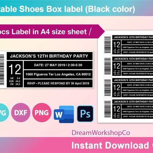 Editable Shoe Box Label Template Ms Word Docx PDF - Etsy Ireland