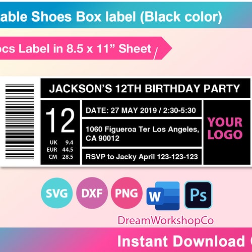 Shoe Box Label Template 8.5x11 Sheet PDF PNG PSD and Docx Etsy