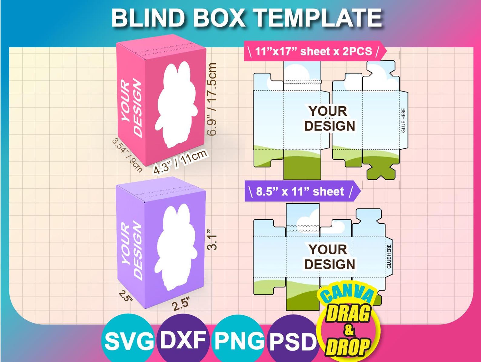 2 Sizes Blank Blind Box Template, Vinyl, SVG, DXF, Canva, PSD (instant ...