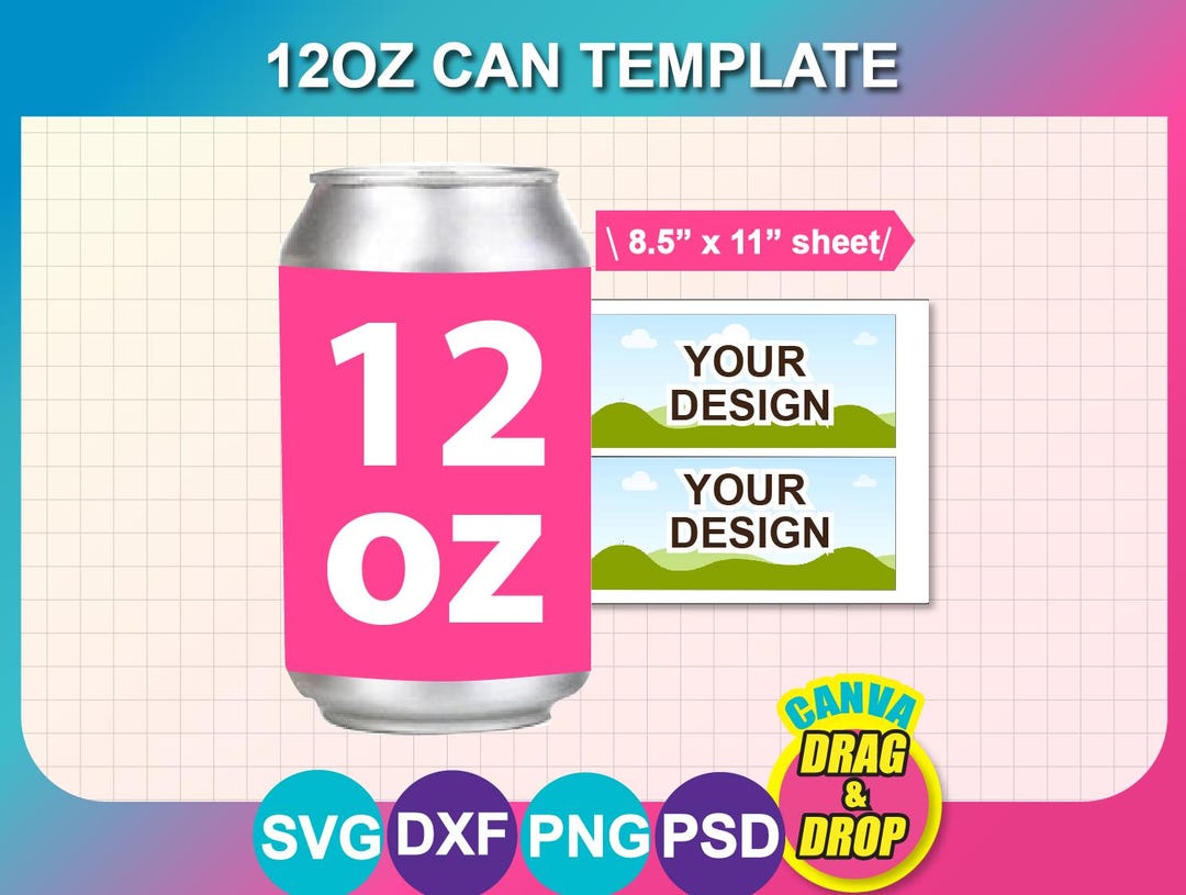12oz Soda Can Template, Beer Can Template, Canva, SVG, DXF, DOCX