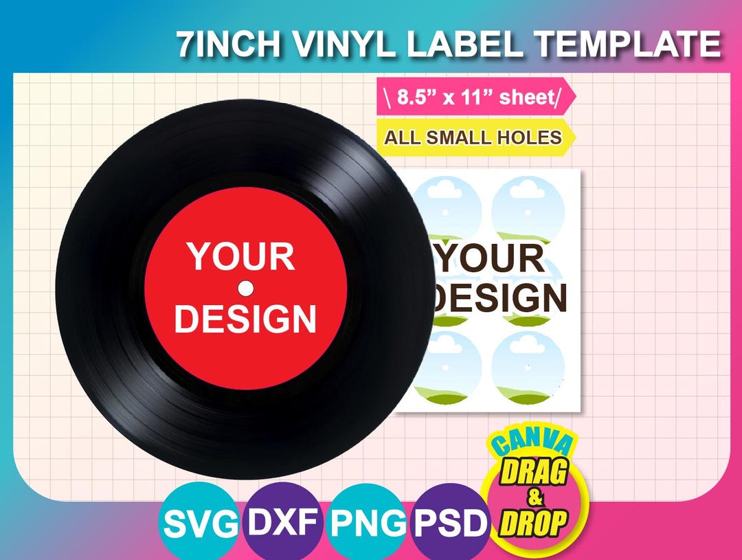7inch Vinyl Record Label Template, Small Holes, Ms Word, PSD, Png, SVG ...