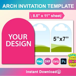Plantilla de invitación de arco: postal de 5x7, tarjeta de agradecimiento Canva, SVG, DXF, PSD, PNG