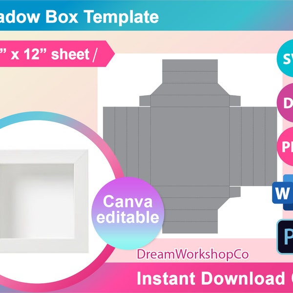 Light box Template. Shadow Box, light Box Svg, Shadow Box Frame template, SVG, Canva, DXF, Ms Word Docx, Png, Psd, 12 x 12 size sheet