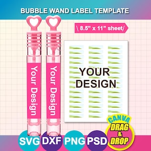 Szablon etykiety na bańki mydlane, szablon etykiety na butelki z bańkami mydlanymi SVG, Canva, DXF, Ms Word Docx, PNG, PSD, arkusz 8,5"x11", natychmiastowe pobranie