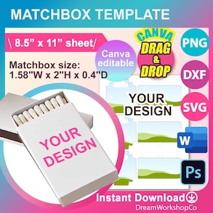 Matchbox Template, Matchbox Template SVG, DXF, Canva, Ms Word DOCX, Png, Psd, 8.5&quot;x11&quot; sheet, Printable