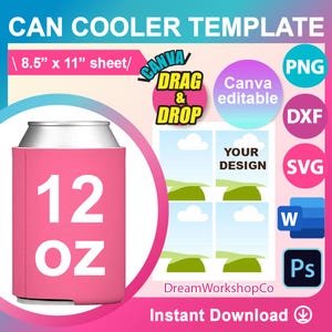 12oz Can Cooler Template, Beer Cooler Template, Bottle Cooler Template, Sublimation Template,  SVG, DXF, DOCX, Png, Psd, 8.5&quot;x11&quot; sheet