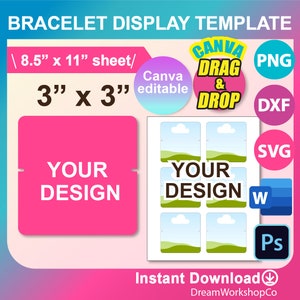 Cartão de exibição de pulseira, modelo de cartão de pulseira, Canva, SVG, DXF, Ms Word Docx, Png, Psd, folha de sublimação 8,5" x 11"