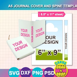 A5 Journal Sublimation Template, Cover & Spine Template, Canva, SVG, PNG, PSD, Digital Download
