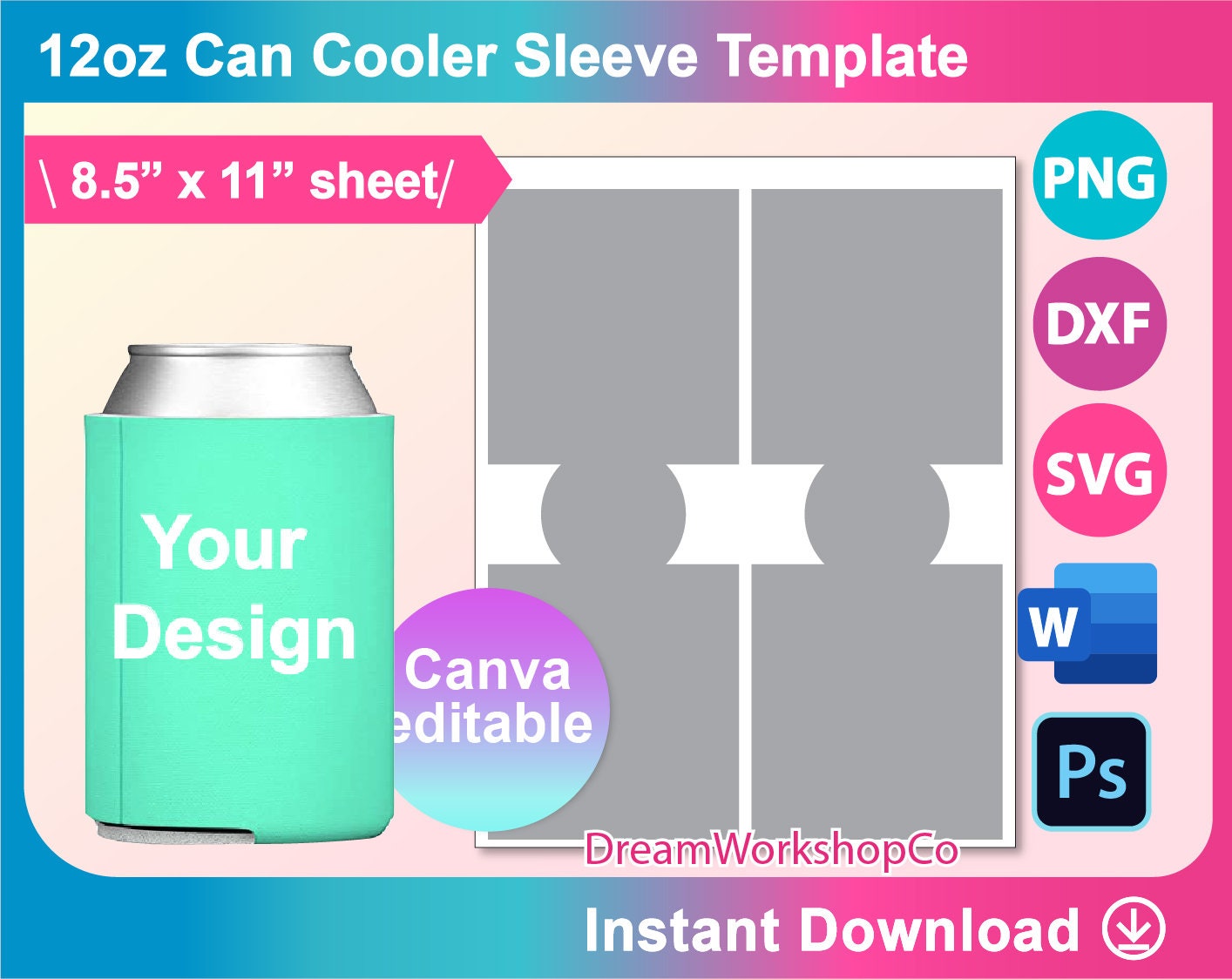 12oz Can Cooler, Beer Bottle Cooler Template, Unsewn Cooler